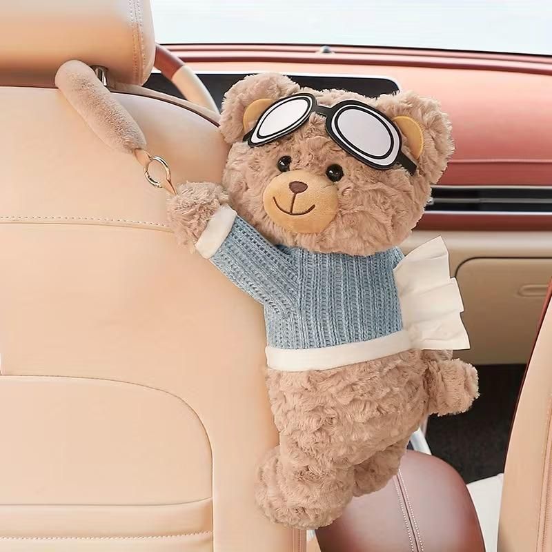 Cute Plush Bear Car Seat Back Tissue Holder